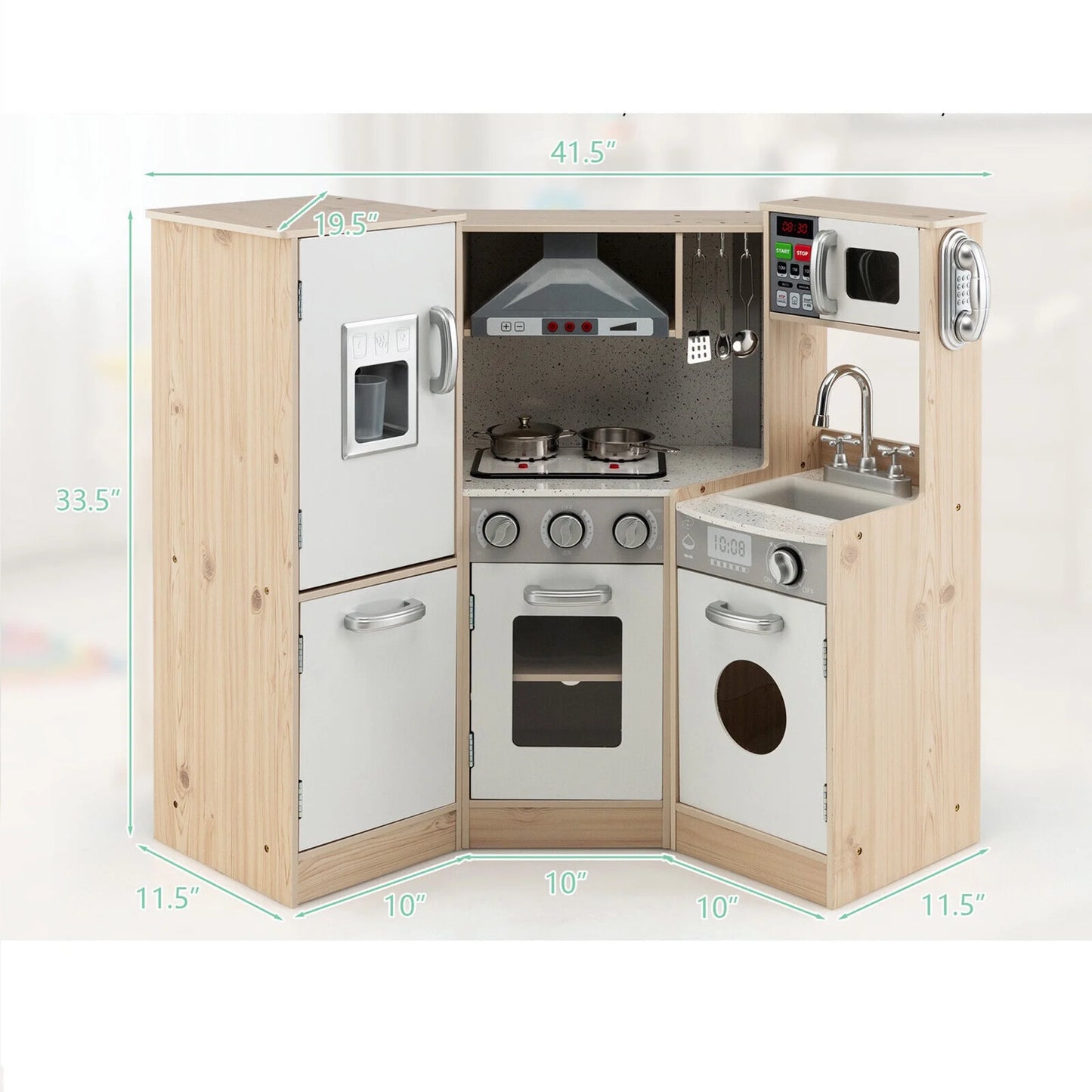 Children's Wooden Kitchen Playset with Cookware Accessories for Pretend Cooking