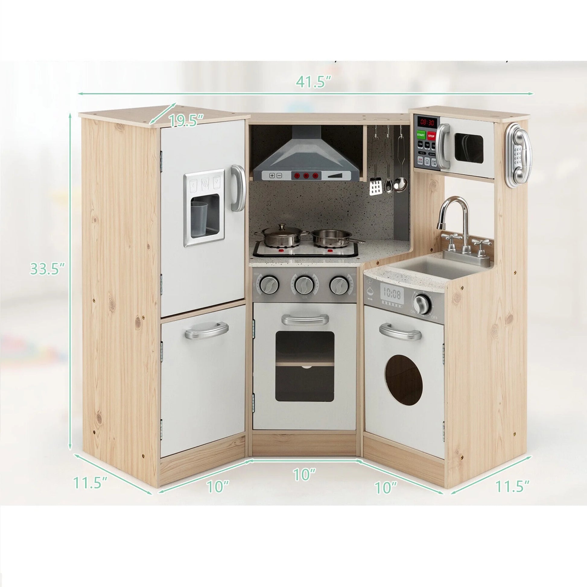 Children's Wooden Kitchen Playset with Cookware Accessories for Pretend Cooking