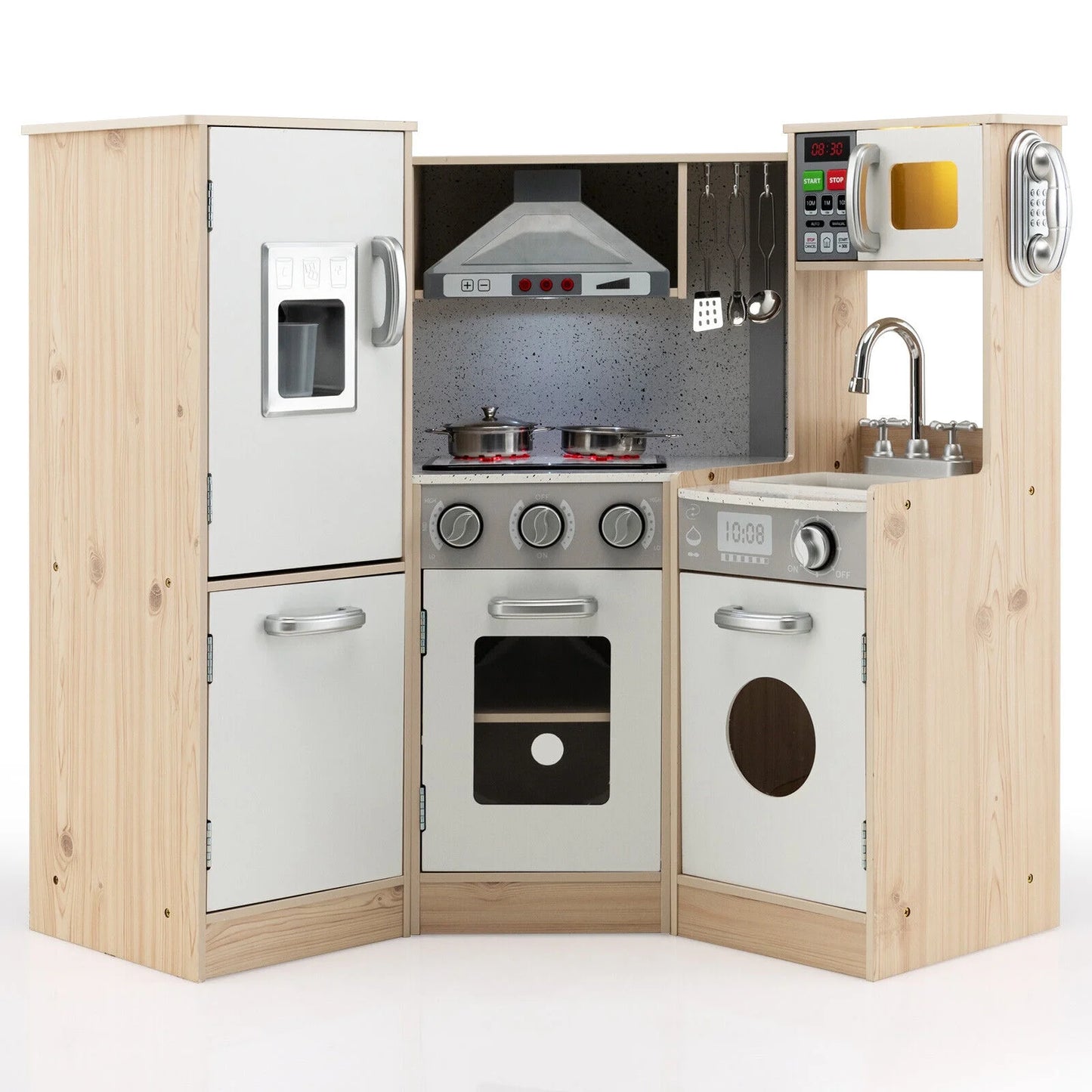 Children's Wooden Kitchen Playset with Cookware Accessories for Pretend Cooking